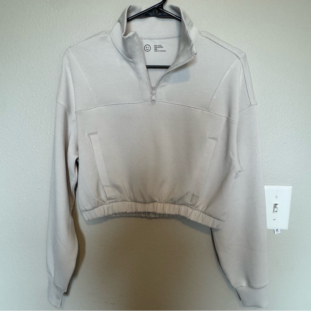 Gilly Hicks Cropped 1/4 Zip Cooldown Light Bone Color Sweatshirt - Size XS NWOT